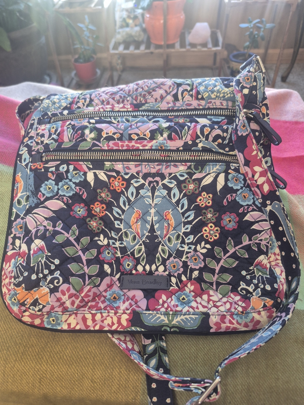 Vera Bradley Navy Quilted Crossbody with Multicolor Floral & Bird Print